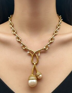 新款纽结状链子搭配白色珠子项链简约时尚大气气质小众款女士项链