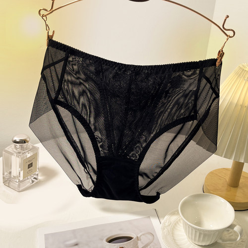 蕾丝内裤女性感网纱三角裤中高腰无痕短裤纯棉裆透气薄款2025新款 - 图0