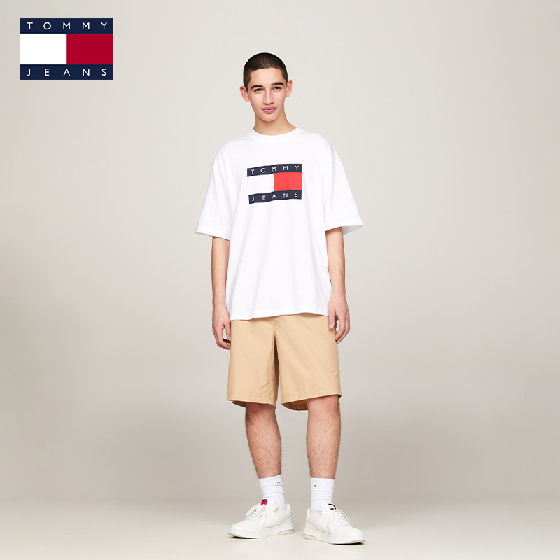 Tommy夏季男装复古简约织标斜纹低腰宽松阔腿户外运动短裤18811