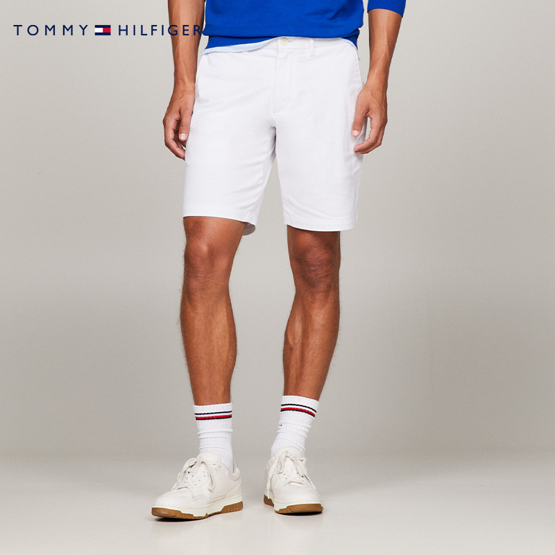 Tommy夏季男装经典1985斜纹微弹商务休闲简约直筒西裤短裤23563