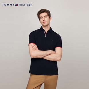 Tommy24春夏男纯棉珠地网眼撞色