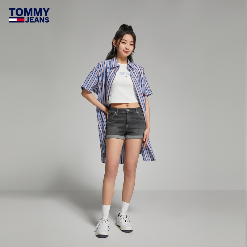 Tommy 女装美式纯棉府绸条纹刺绣宽松衬衫外套连衣裙DW0DW15186