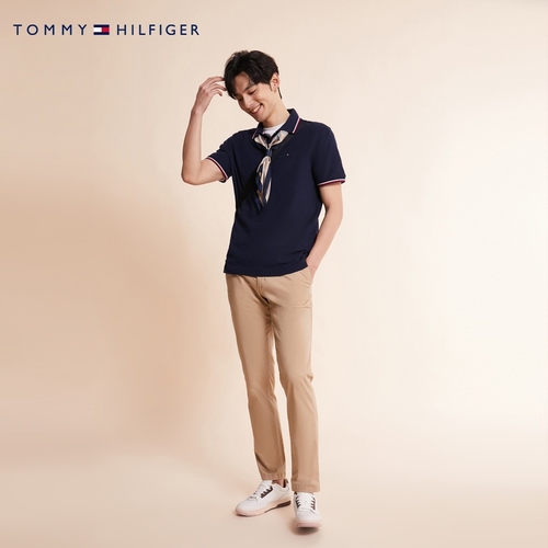 【透气舒适】Tommy男珠地网眼休闲绣标镶边短袖T恤POLO衫78J9195