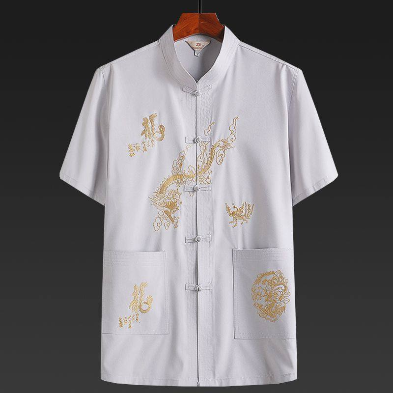 中老年男装夏装唐装男短袖爷爷中国风刺绣宽松爸爸大码晨练服汉服,淘宝优惠券,粉丝福利购,淘宝优惠卷