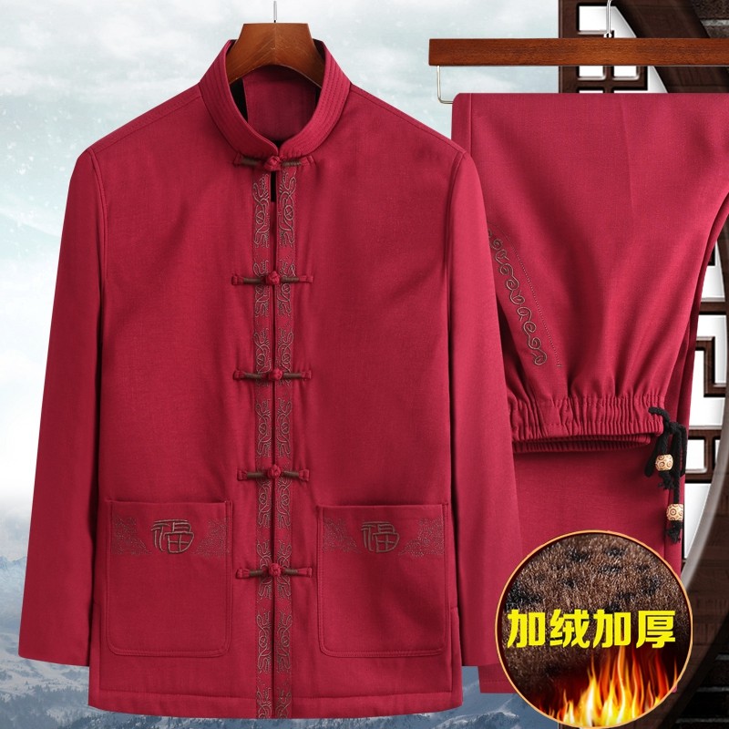 爸爸装秋冬装外套中老年人男棉衣服加绒加厚套装爷爷棉袄过寿唐装,淘宝优惠券,粉丝福利购,淘宝优惠卷