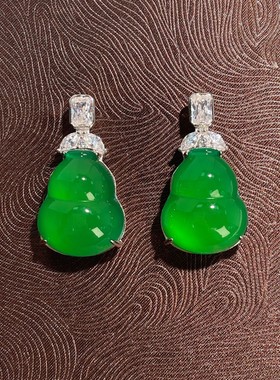 s925纯银首饰天然高冰种绿玉髓葫芦吊坠翡翠帝王绿色项链福禄挂坠