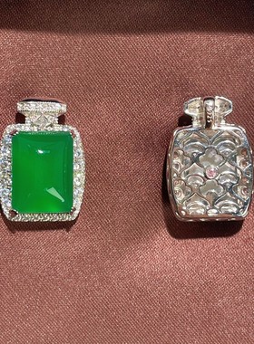 s925纯银天然高冰种绿玉髓香水瓶吊坠翡翠帝王绿色项链女颈饰挂坠