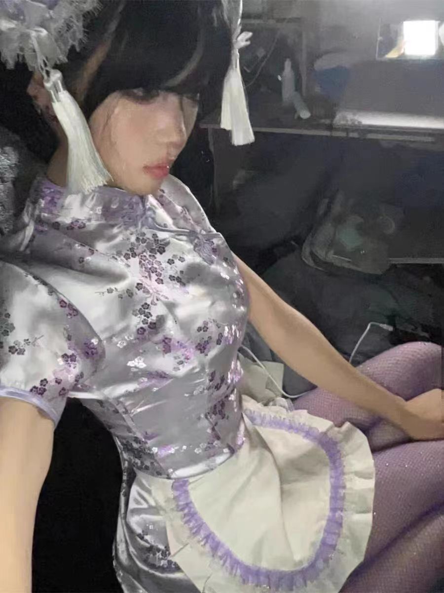 中华小厨娘日系软妹Lolita女仆围裙COS服新中式旗袍连衣裙套装女-图0