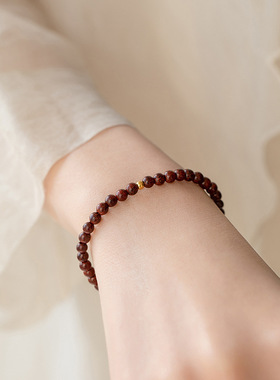 小叶紫檀手链手串女高油高密带金星顺纹单圈佛珠檀香木