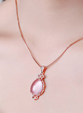 925纯银粉黛芙蓉石吊坠欧美复古银饰天然石头 饰品真粉石礼品