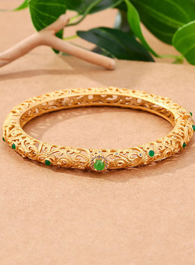 天然翡翠贵妃镯纯银冰阳绿蛋面感