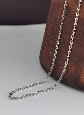 S925纯银镀白金十字项链加粗加长