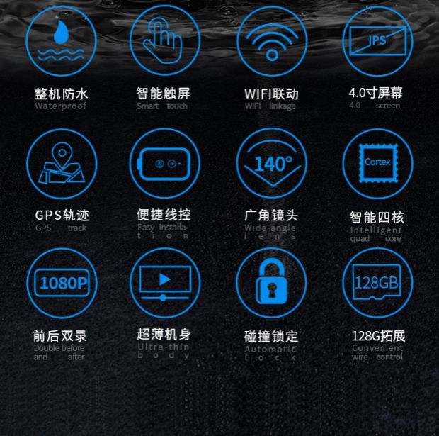 主机防水WIFI触屏摩托车电动机车USB记录仪GPS1080P前后双录立减