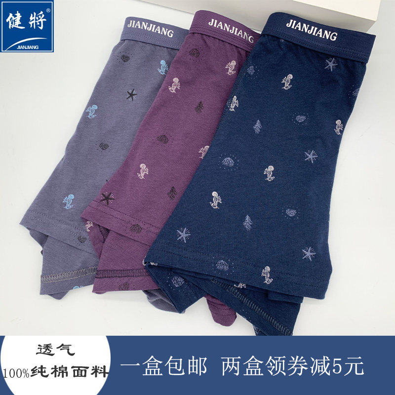 健将新款男士全棉内裤纯棉棉质平角裤宽松透气中腰四角裤2条装,淘宝优惠券,粉丝福利购,淘宝优惠卷