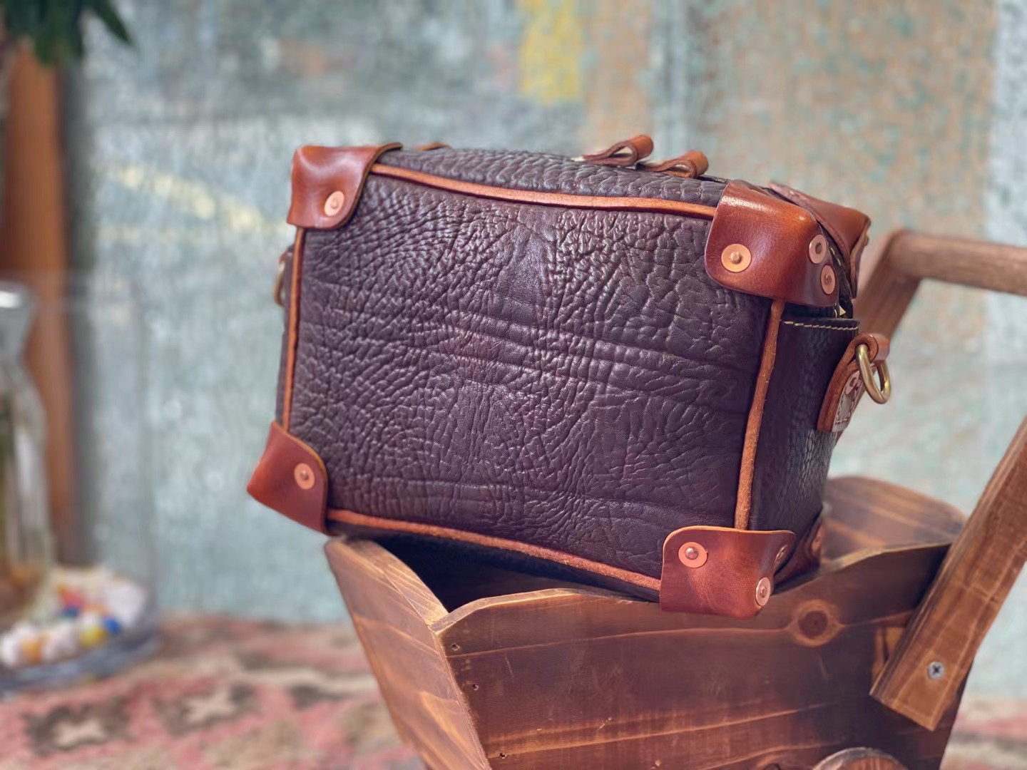 传重工复古牛颈纹厚皮盒子包男女通用斜挎包真皮单肩手提包箱子包,淘宝优惠券,粉丝福利购,淘宝优惠卷