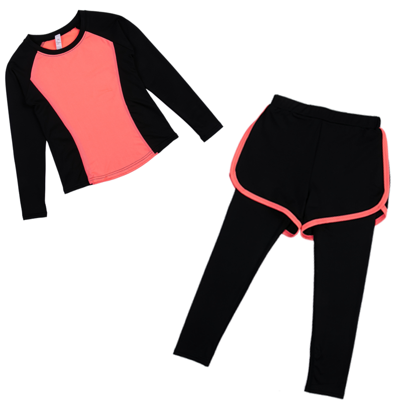 女童长袖紧身衣训练服儿童速干衣运动套装女孩舞蹈跑步健身衣瑜伽