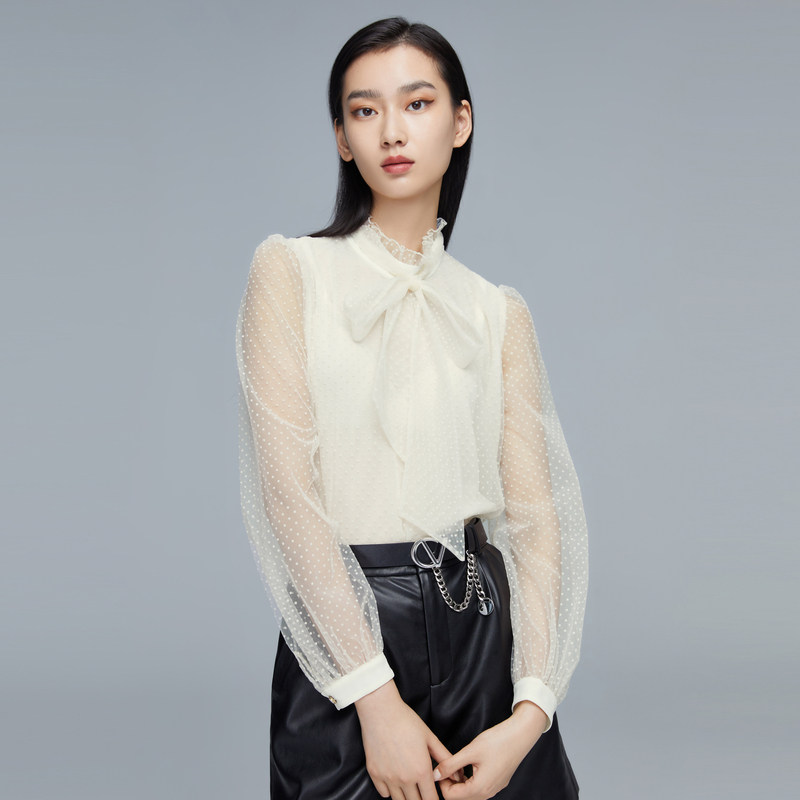 卡拉佛雪纺2021秋新款米色女蕾丝衫 colove蕾丝衫/雪纺衫