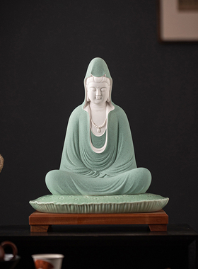 德化陶瓷大号坐莲蓬观音菩萨