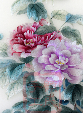 75*75顾氏手工牡丹蝶恋花装饰画