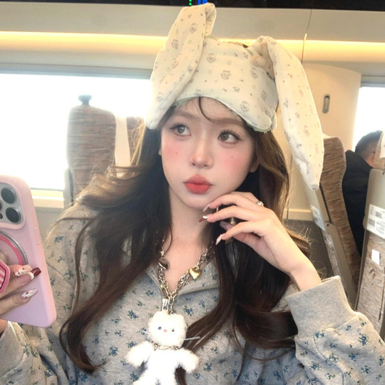 Cute! Sweet girl girly bunny ears lace eye mask female ins style cartoon two-dimensional sleep blackout sleep