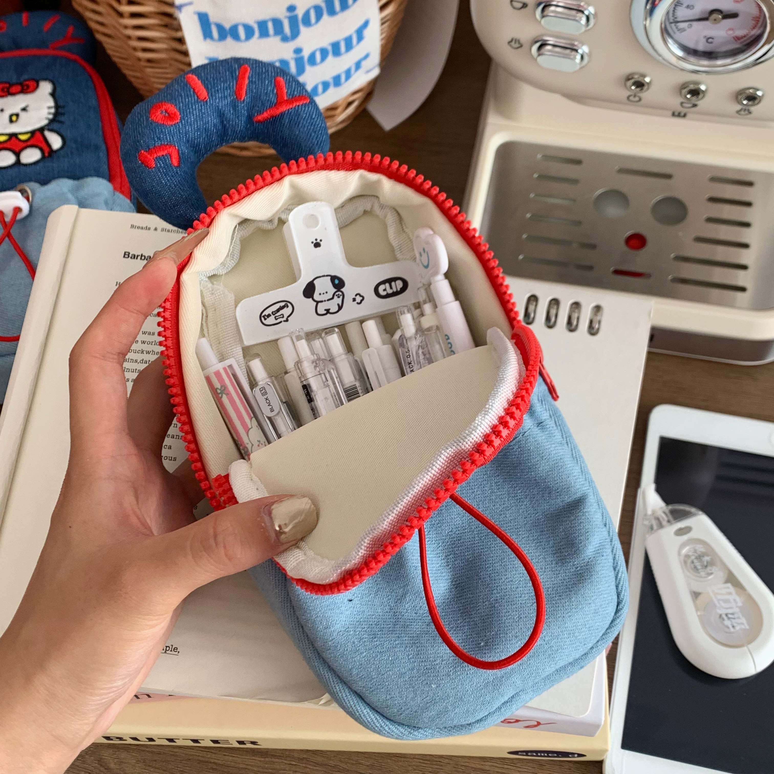 原创牛仔手提笔袋高颜值女生文具袋可爱日系猫咪大容量学生铅笔盒,淘宝优惠券,粉丝福利购,淘宝优惠卷