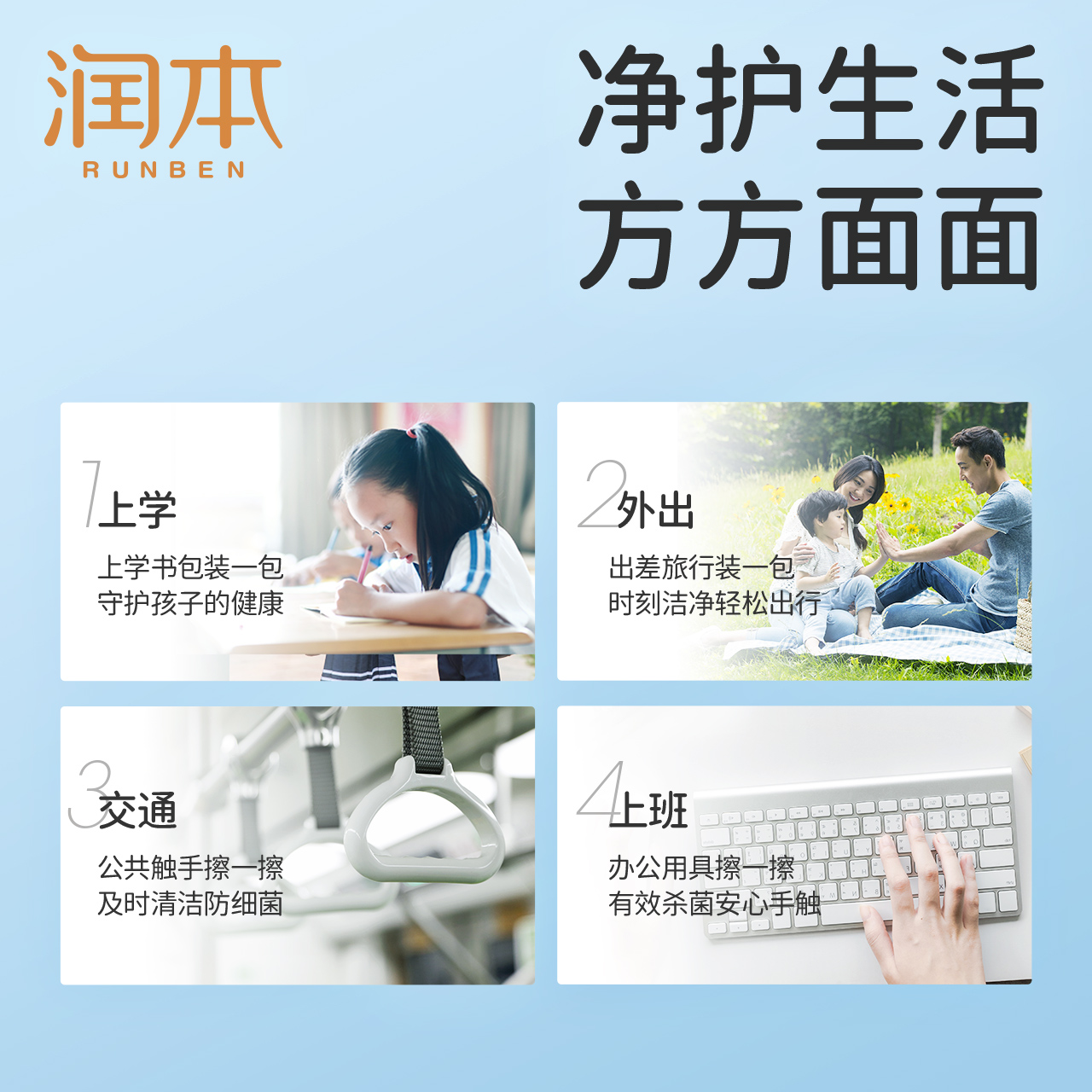 润本酒精湿巾消毒湿纸巾婴儿童学生专用小孩杀菌便携酒精棉片20抽