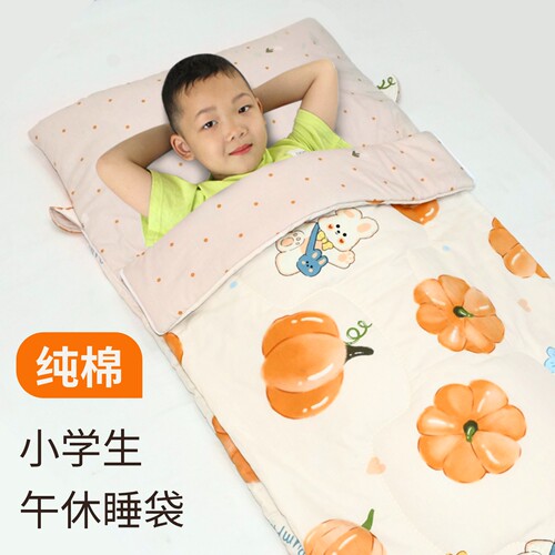 儿童午休睡袋小学生午睡被纯棉春秋薄款冬季厚款幼儿园宝宝防踢被 - 图0