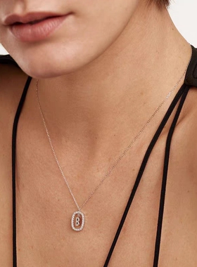 西班牙PD小众宝石字母项链轻奢纯银18K彩金项链情人节送女友礼物