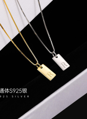 银之意S925银简约方牌字母项链冷淡风轻奢小众百搭方块吊坠锁骨链