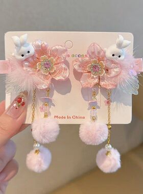 汉服头饰女儿童中国风步摇流苏发卡小女孩新年古装蝴蝶结飘带发夹