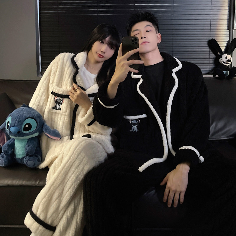 珊瑚绒情侣睡衣女秋冬季加厚2025新款可爱史迪仔大码男士冬天套装,淘宝优惠券,粉丝福利购,淘宝优惠卷