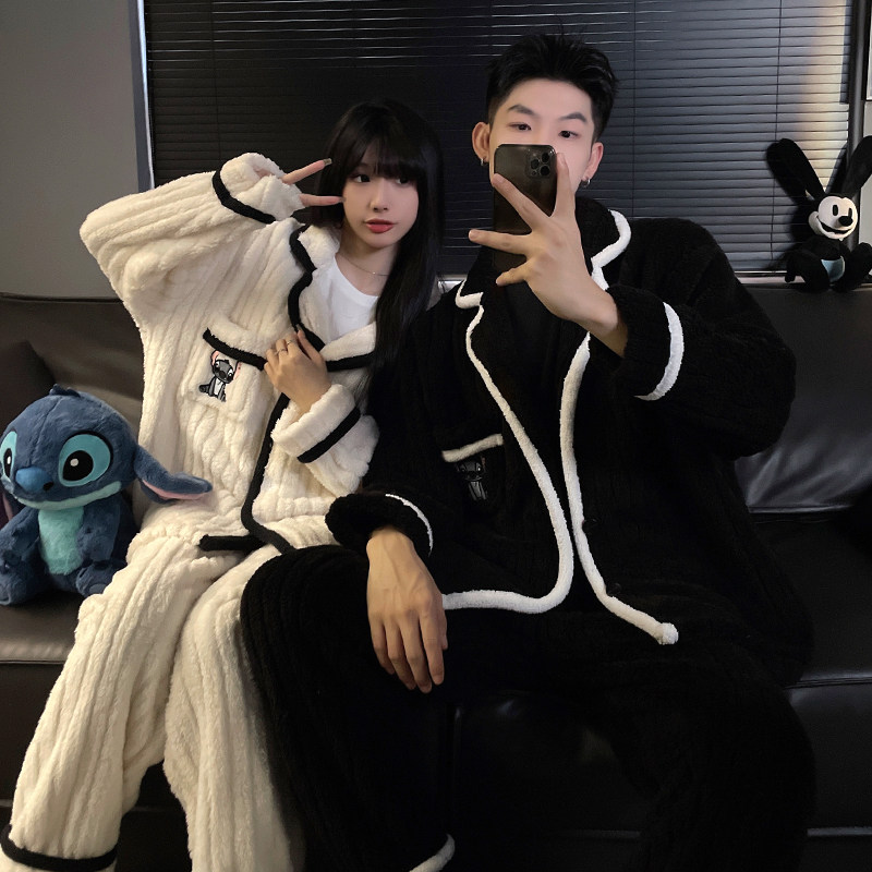 珊瑚绒情侣睡衣女秋冬季加厚2025新款可爱史迪仔大码男士冬天套装,淘宝优惠券,粉丝福利购,淘宝优惠卷