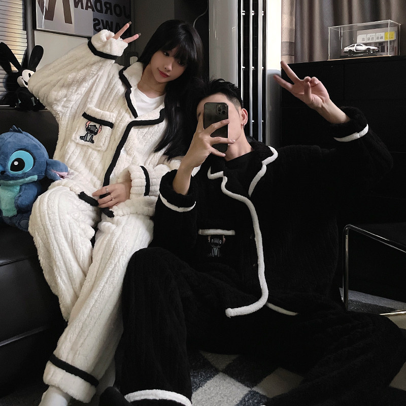珊瑚绒情侣睡衣女秋冬季加厚2025新款可爱史迪仔大码男士冬天套装,淘宝优惠券,粉丝福利购,淘宝优惠卷
