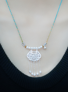 足银999璎珞铃兰花纯银长命锁