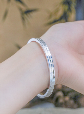 足银999福字闭口双线手镯女光面