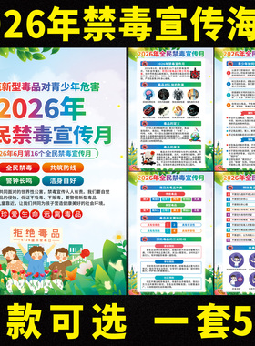 2026年禁毒日主题海报挂图禁毒知识海报防范青少年禁毒海报墙贴