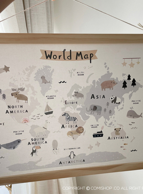 出口北欧Animalsworldmap壁饰