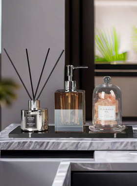 现代样板间卫生间摆件装饰品香薰托盘卫浴套装水晶瓶洗手液分装瓶
