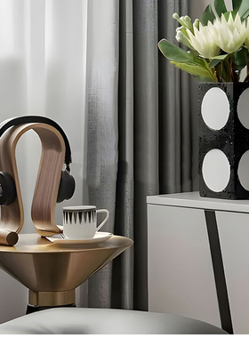 现代轻奢样板间儿童书房书架组合搭配音乐主题耳机唱片机音响摆件