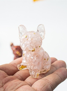跨境天然水晶碎石滴胶小法斗狗狗