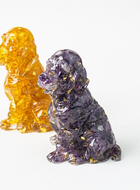 跨境天然水晶碎石滴胶狗办公室家