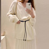 Black Thin Belt Women's Matching Skirt Sweater Down Jacket