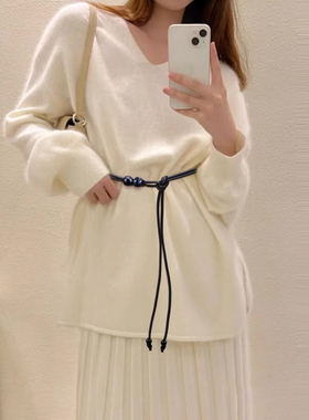 黑色细腰带女百搭配裙毛衣羽绒服