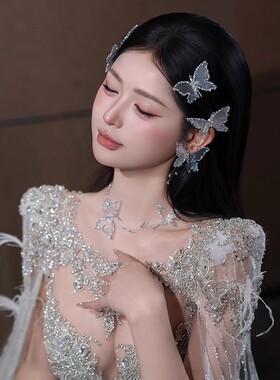 婚礼新娘银河碎钻蝴蝶流苏发夹