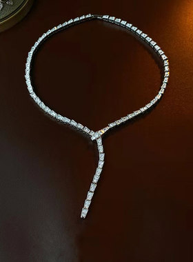 钰霏同款锆石蛇形项链女超闪