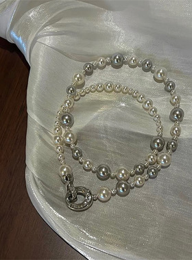 混色真多麻灰施家玻璃珍珠项链