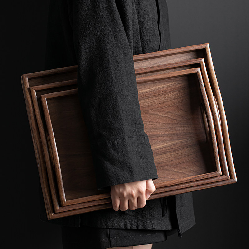 日式胡桃木托盘长方形放水杯实木茶盘家用点心木盘子餐具盘茶托大,淘宝优惠券,粉丝福利购,淘宝优惠卷