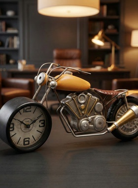 复古摩托车金属闹钟摆件