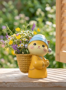 背篓猫咪可插花花艺摆件