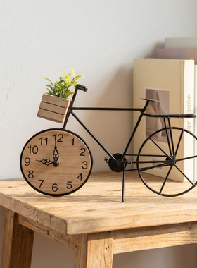 创意自行车木质桌面时钟摆件